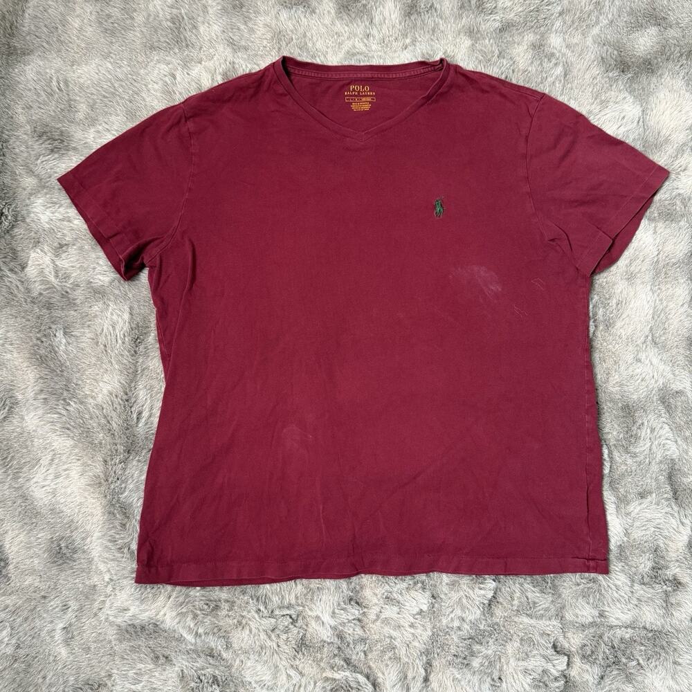 Polo Ralph Lauren Classic Fit Jersey V-Neck T-Shirt Red Size Large Green Pony